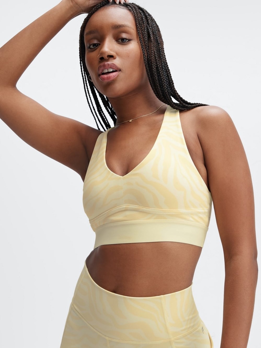 Fabletics All Day Every Day Bra in Buttermilk Zebra Stroke/Buttermilk